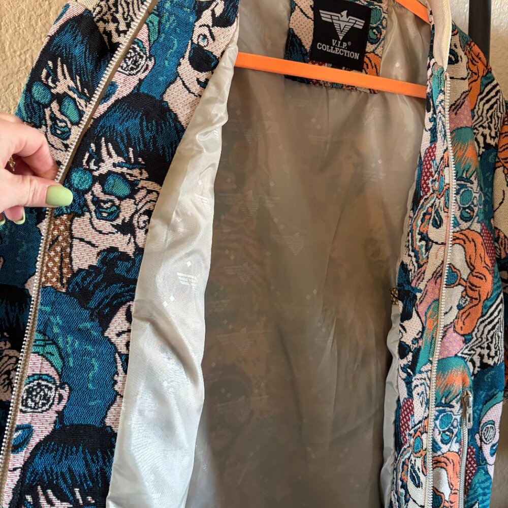 V.I.P. Collection Multi-Face Pop Art Jacquard Bomber Jacket - Picture 3 of 6